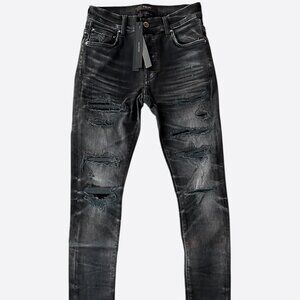 Amiri Faded Black Sequin Patch Thrasher Jeans